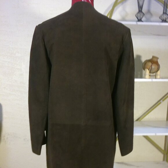 VTG 60's women Ultra Suede Coat Dark Brown 3 Button Long Sleeve Mid Length - Picture 5 of 7